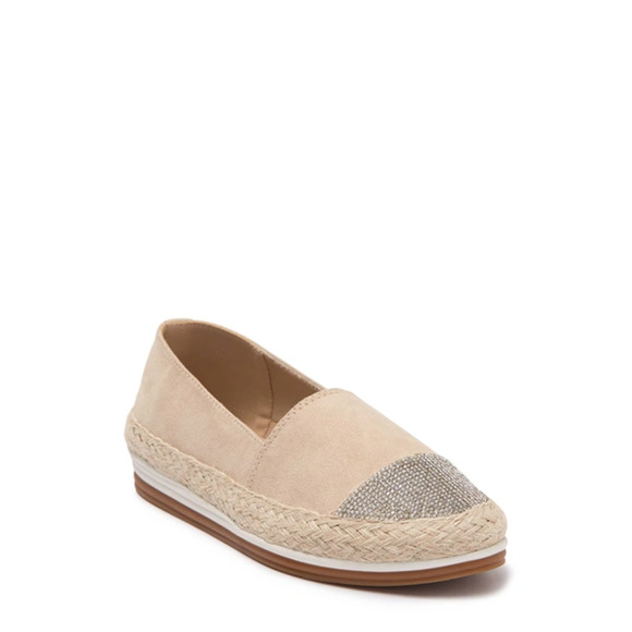 Anne Klein Womens June Espadrille Sneakers sz 10 Cap Toe Rhinestone Tan Sand - Picture 1 of 11
